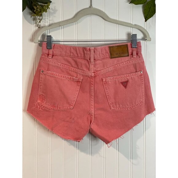 Guess Womens Pink Denim Shorts Size 25 Frayed Hem Unique Dye Wash - Picture 5 of 16